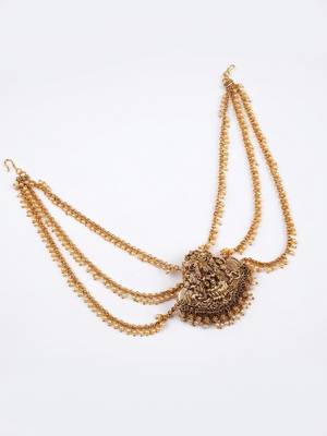  designer temple padlakshmi hair brooch with pearl chain 2
