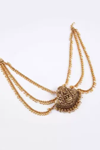  designer temple padlakshmi hair brooch with pearl chain
