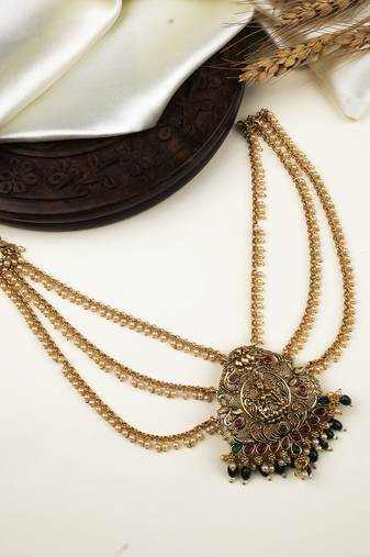  antique gold plated laxmi jada billai with mattal