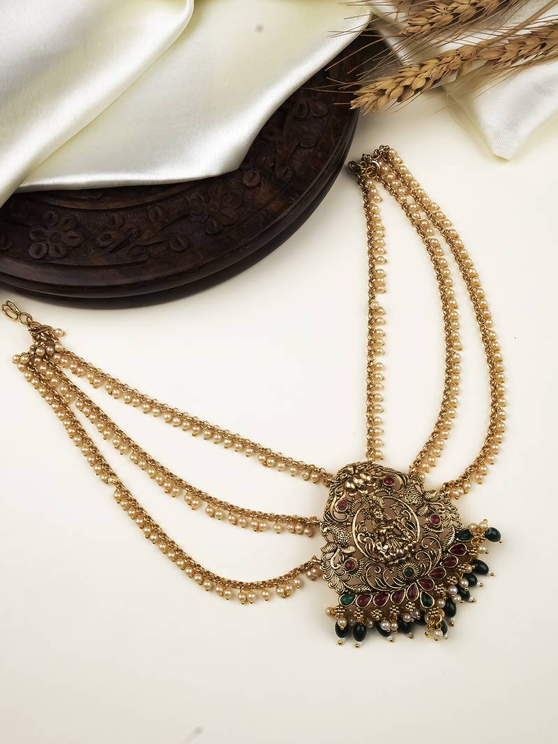  antique gold plated laxmi jada billai with mattal