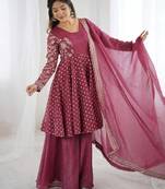 pink embroidered ethnic suit