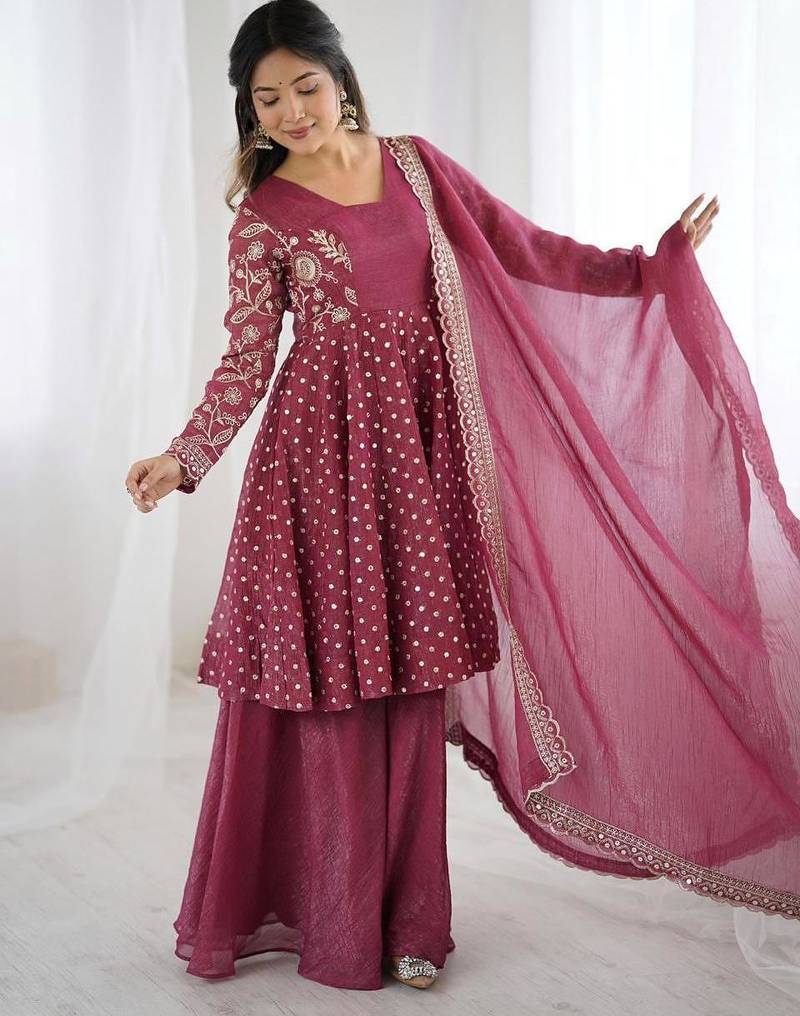 pink embroidered ethnic suit