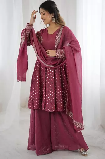 pink embroidered ethnic suit