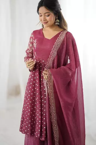 pink embroidered ethnic suit