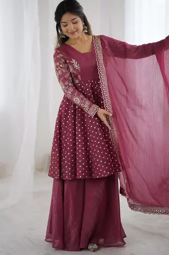 pink embroidered ethnic suit