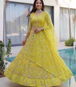 Yellow Color Sequins and Codding Embroidery Work Net Lahenga Choli Set