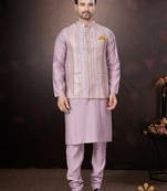 Men's semi silk straight pink kurta set