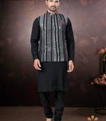 Men's semi silk straight black kurta set