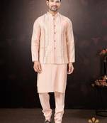 Men's semi silk straight pink kurta set