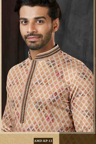 Men's chikankari with digital print straight multi kurta set