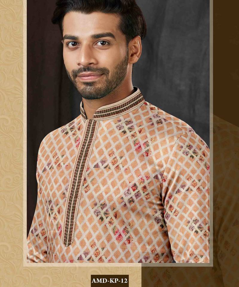 Men's chikankari with digital print straight multi kurta set