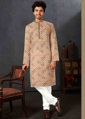 Men's chikankari with digital print straight multi kurta set 2