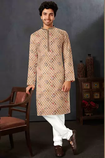 Men's chikankari with digital print straight multi kurta set