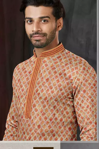 Men's chikankari with digital print straight multi kurta set