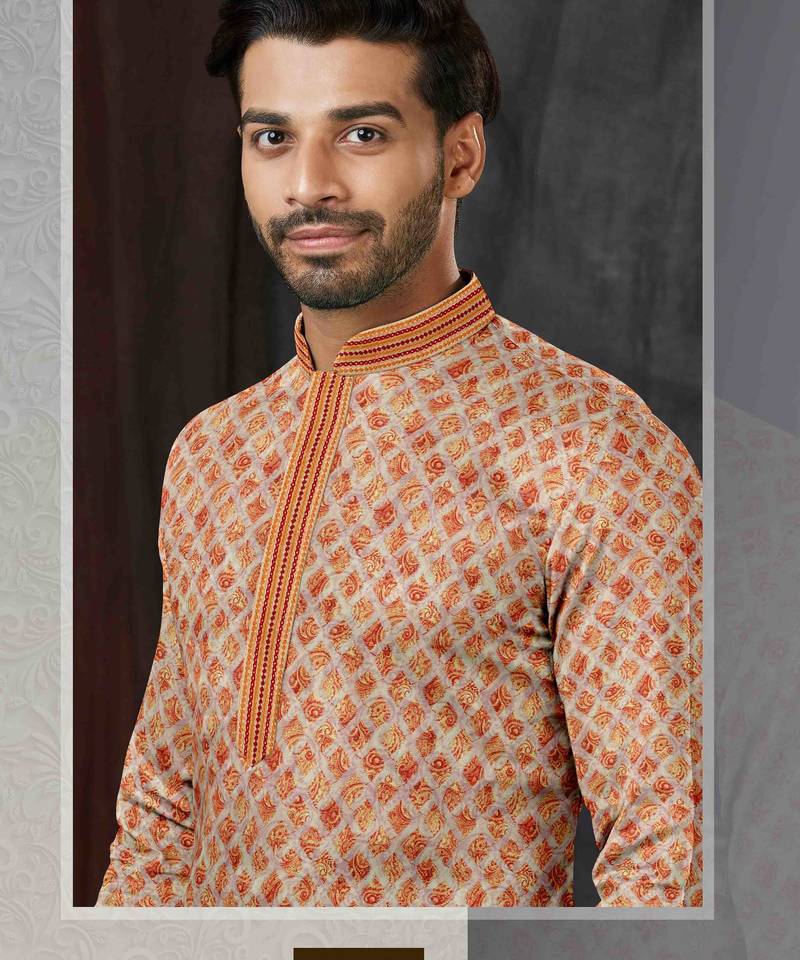 Men's chikankari with digital print straight multi kurta set