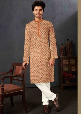 Men's chikankari with digital print straight multi kurta set 2