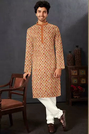 Men's chikankari with digital print straight multi kurta set