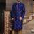 Men's slub silk straight bright blue kurta set