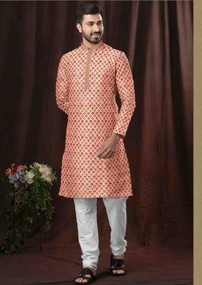 Men's chikankari with digital print straight multi kurta set 1