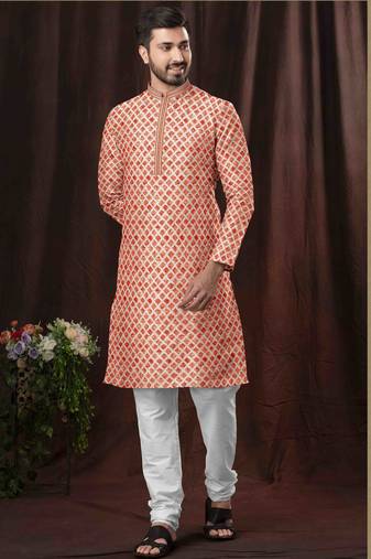 Men's chikankari with digital print straight multi kurta set