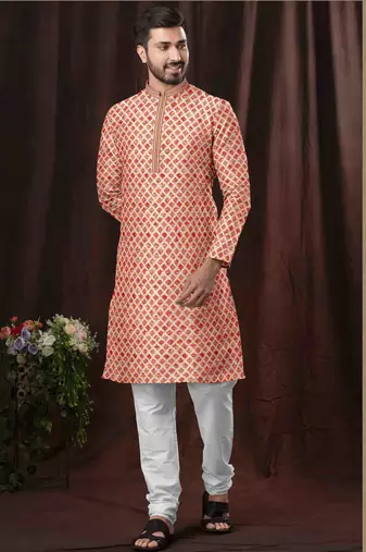 Men's chikankari with digital print straight multi kurta set