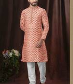 Men's chikankari with digital print straight multi kurta set