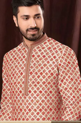 Men's chikankari with digital print straight multi kurta set