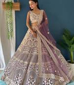 Lavender Color Sequins and Zaroi Embroidery Work Net LAhenga Choli Set