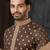 Men's poly jaquard straight brown kurta set