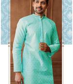 Men's poly jacquard straight sea green kurta set