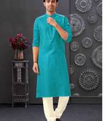 Men's poly cotton straight firozi kurta set