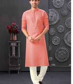 Men's poly cotton straight peach kurta set