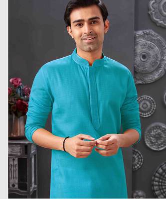 Men's poly cotton straight firozi kurta set 2