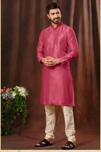 Men's poly jaquard straight rani kurta set