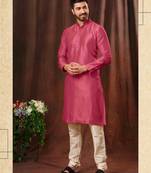 Men's poly jaquard straight rani kurta set