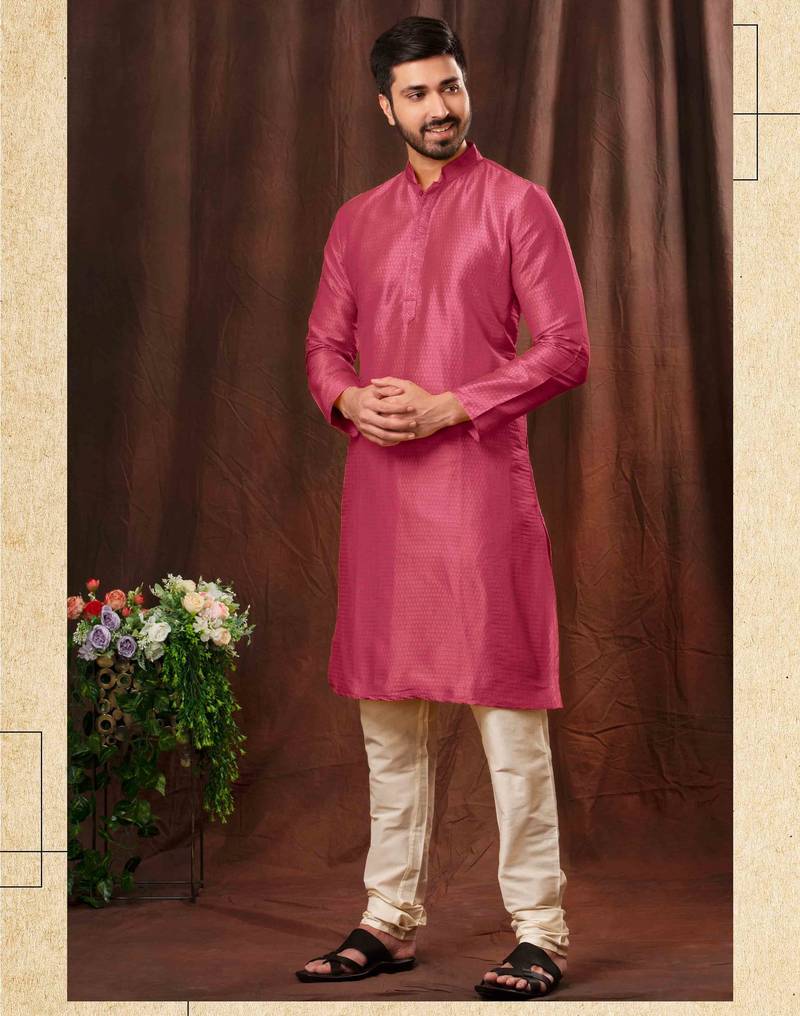 Men's poly jaquard straight rani kurta set