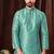 Men's self jacquard straight c green kurta set