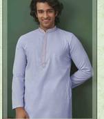 Men's self jacquard straight light purple kurta set