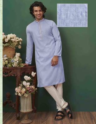 Men's self jacquard straight light purple kurta set 2