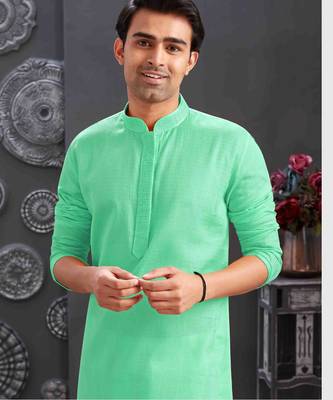 Men's poly cotton straight c green kurta set 2