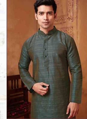 Men's poly straight dark green kurta set 2