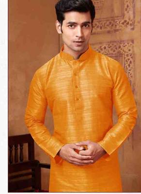 Men's poly straight yellow kurta set 2