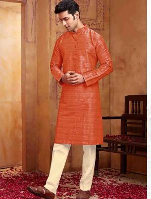 Men's poly straight rust kurta set 1