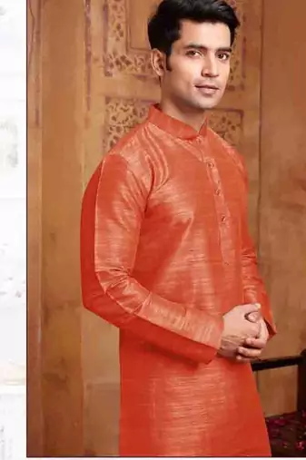 Men's poly  straight rust kurta set