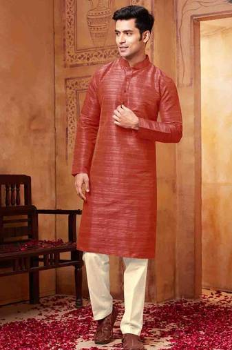 Men's poly  straight red kurta set