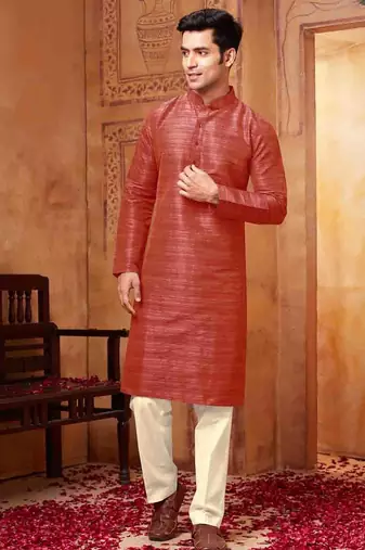 Men's poly  straight red kurta set