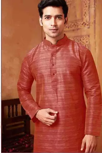 Men's poly  straight red kurta set