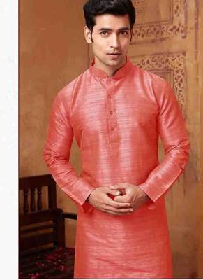 Men's poly straight peach kurta set 1