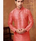 Men's poly  straight peach kurta set