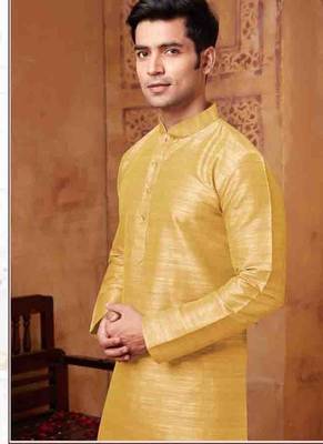 Men's poly straight golden yellow kurta set 2